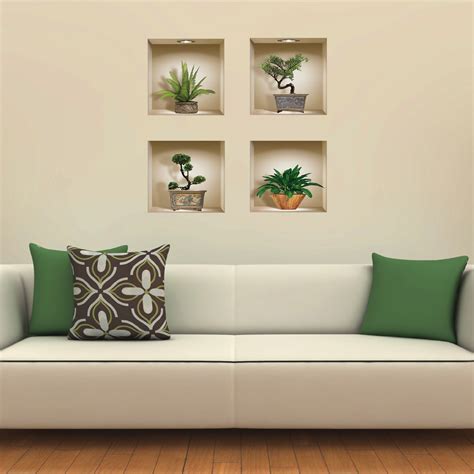 3D Wall Decals 4 PC 3D Wall Stickers Tree Wall Decals Plant - Etsy