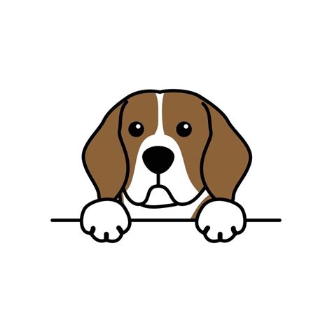 Cute beagle dog paws up over wall, dog face cartoon, vector