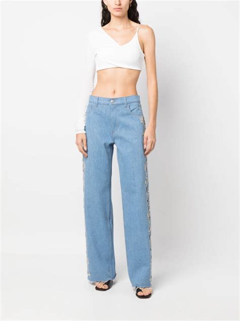 Magda Butrym Crystal Embellished Wide Leg Jeans Farfetch