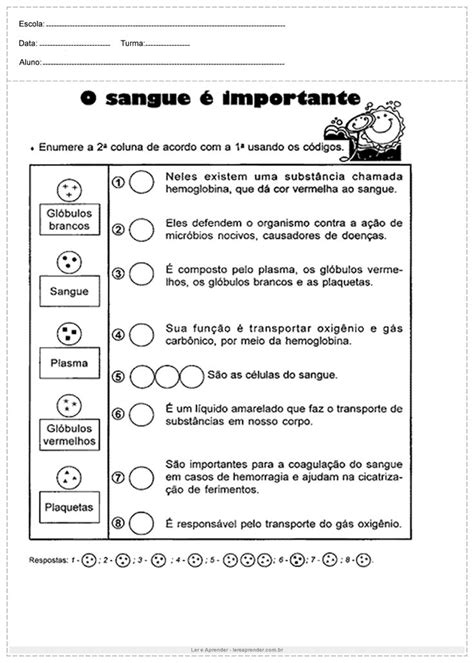 Atividade De Ci Ncia O Sangue E Importante Ler E Aprender