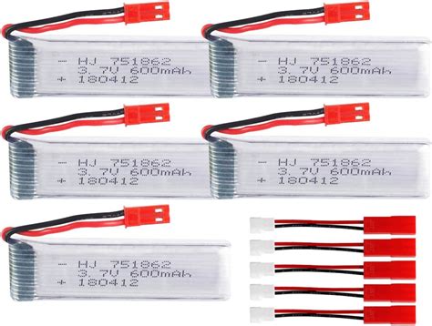 Amazon co jp 5 個 3 7V 600mAH 充電式 Lipo バッテリー Syma S032G Udi U818A