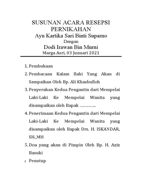 Susunan Acara Resepsi Pernikahan Pdf