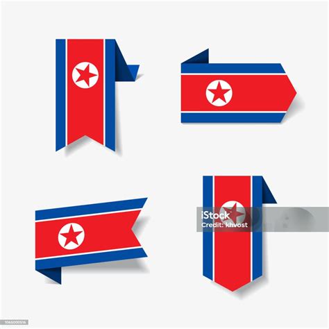 Stiker Dan Label Bendera Korea Utara Ilustrasi Vektor Ilustrasi Stok