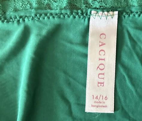 VINTAGE CACIQUE GREEN SATIN SHINY W LACE Panties BRIEF Bikini SIZE 14 16 Nylon EBay