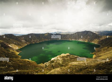 View Of A Lagoon With Green Water Quilotoa Cotopaxi Ecuador Stock