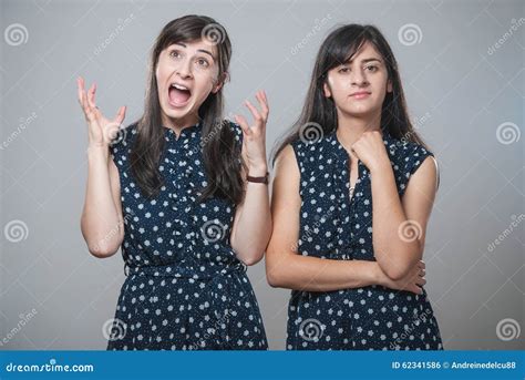 Two Sisters With Funny Faces Stock Photo Image Of Smiling Happy