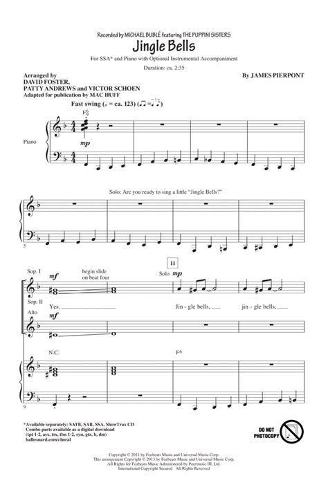 Jingle Bells By Michael Buble Ssa Digital Sheet Music Sheet Music