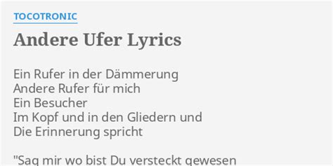 ANDERE UFER LYRICS By TOCOTRONIC Ein Rufer In Der