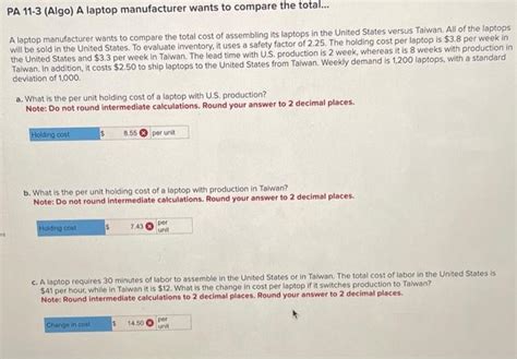 Solved PA 11 3 Algo A Laptop Manufacturer Wants To Compare Chegg