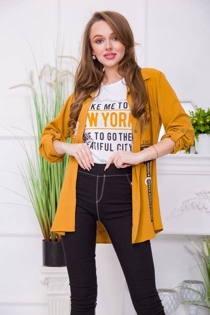 Рубашка+майка женская цвет горчично-белый размер XXL FG_06796 от ...