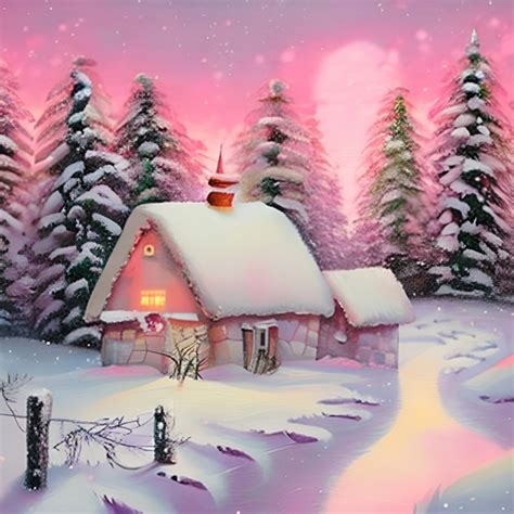 Pink Winter Cottages Art Free Stock Photo Public Domain Pictures