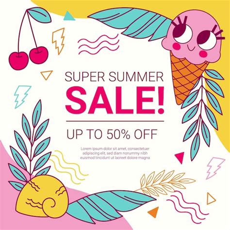 Free Vector Hand Drawn Hello Summer Sale Illustration