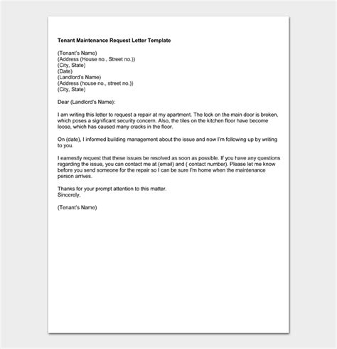 Repair Maintenance Sample Letter From Landlord To Tenant For