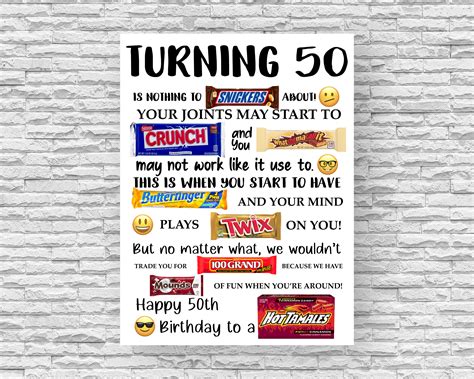 50th Birthday Printable Candy Poster Birthday Candy Sign Etsy