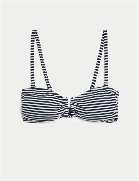 Striped Padded U Wire Bandeau Bikini Top M S Collection M S