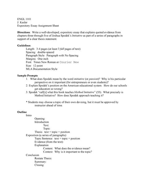 ENGL1101-22Expo Essay - ENGL 1101 J. Kesler Expository Essay Assignment ... 