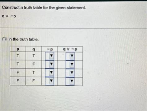 Solved Construct A Truth Table For The Given Statement Q∨∼p