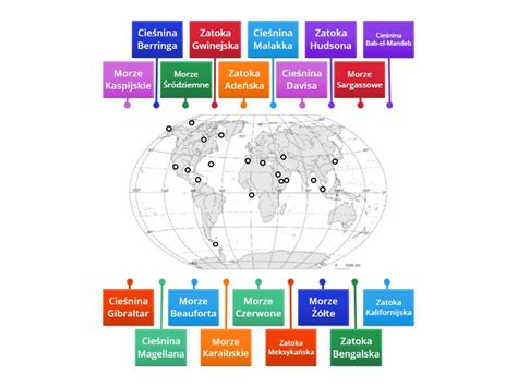 MAPA FIZYCZNA ŚWIATA I MORZA ZATOKI CIEŚNINY Labelled diagram