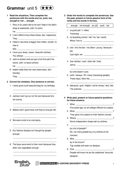 Grammar Vocabulary Unit5 Grammar Unit 5 PHOTOCOPIABLE OXFORD