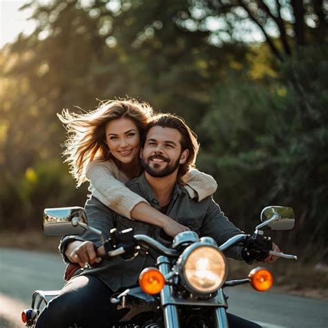 Premium Photo Husband And Wife Riding Together On A Motorcycle