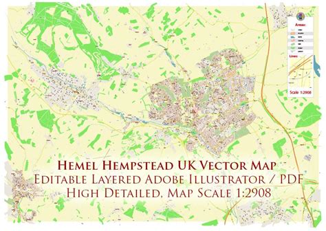 Hemel Hempstead Uk Map Vector City Plan High Detailed Street Map