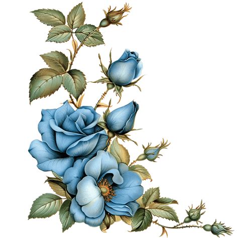 Blue Rose Corner Design, Blue Rose Illustration, Floral Corner Design