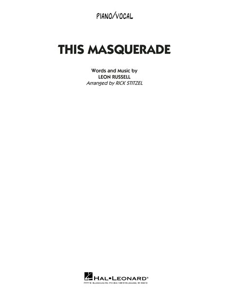 Leon Russell This Masquerade Arr Rick Stitzel Piano Vocal Sheet