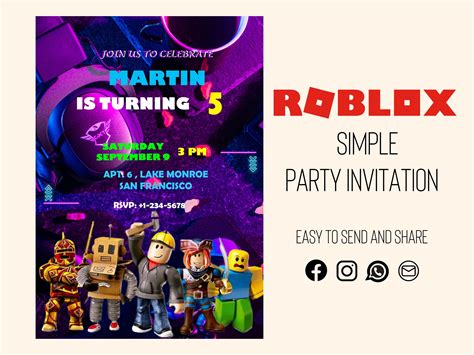 Roblox Game Birthday Invitation Simple Roblox Invitation Etsy