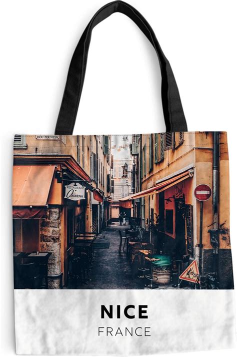 Schoudertas Strandtas Shopper Nice Frankrijk Café 40x40 cm