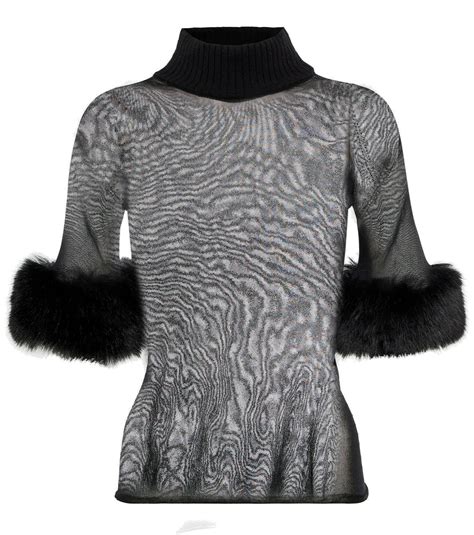 Saint Laurent Faux Fur Trimmed Sheer Silk Top Saint Laurent