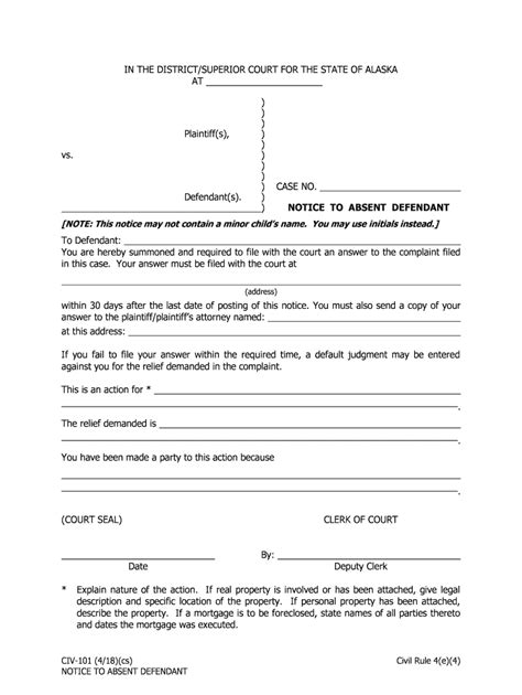 Fillable Online Civ Notice To Absent Defendant Fax Email Print