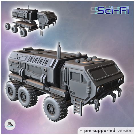 3D Printable Futuristic six-wheeled all-terrain truck with front cabin ...