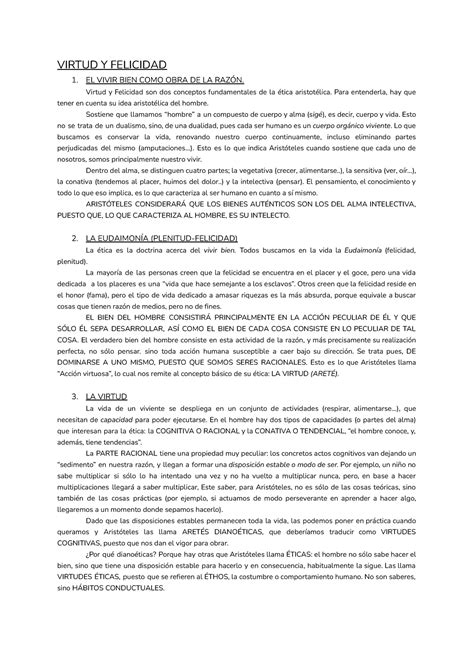 Virtud Y Felicidad Tema Aristóteles Virtud Y Felicidad 1 El Vivir