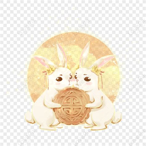 Moon Rabbit And Moon Cake Cake Jade Rabbit Antique PNG White