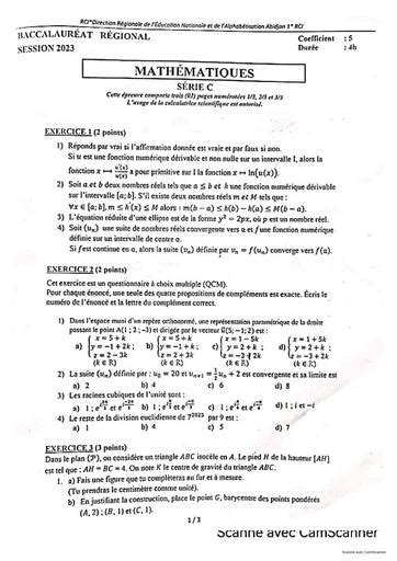 Bac Blanc Serie C Maths Corro Gagnoa By Tehua Pdf