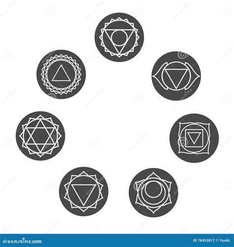 Set Of Seven Chakras Icons Symbols Of Energy Centers Stock Vector