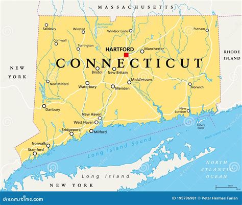 Connecticut Political Map State Of Connecticut Ct Stock Vector