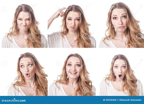 Collage Of Woman Different Facial Expressions Stock Photo Image