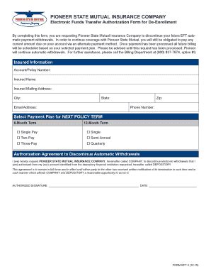 Fillable Online Pioneer State Mutual Insurance Company Electronic Funds