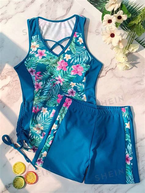 Shein Swim Lushore Tankini Tiras Cruzadas E Cord O Lateral