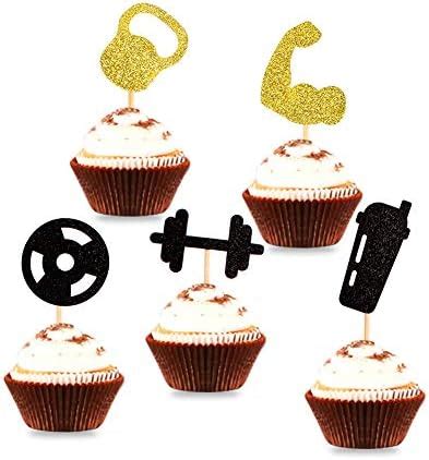 Blumomon Pcs Glitter Gym Theme Cupcake Toppers Weight Lifting Cupcake