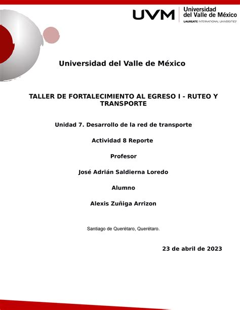 Taller de Fortalecimiento A9 Universidad del Valle de México TALLER