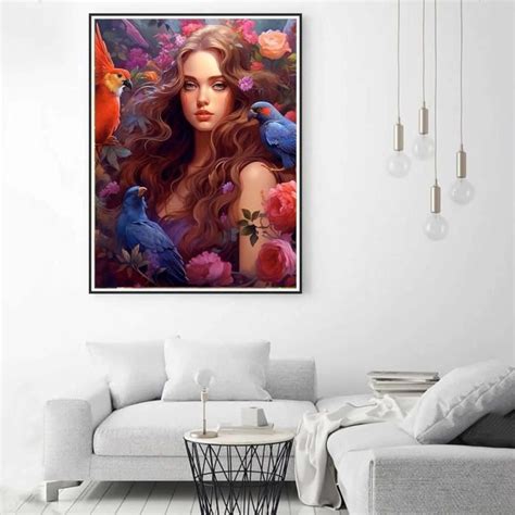 5D Diamond Painting Kits Complets Femme Diy Fleur D Oiseau Diamant