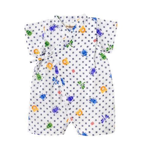 HOT BISCUITS ミキハウス 出産祝い 内祝い 甚平オール 昆虫ビーンズくん柄 二重織ガーゼ 甚平 白 SS S M ホットビスケッツ ミキハウス