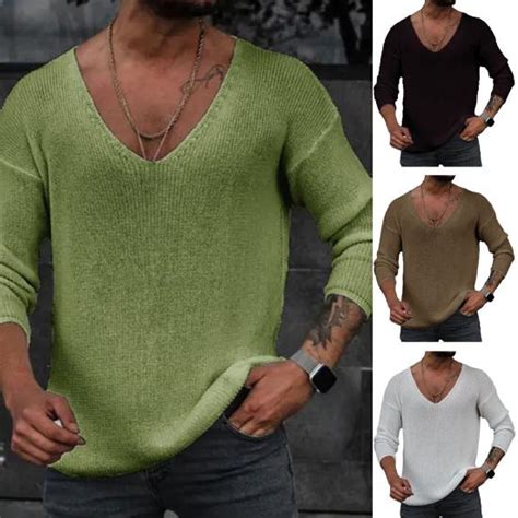 Kaufe Männer Frühling Herbst V ausschnitt Langarm Pullover Lose Fit