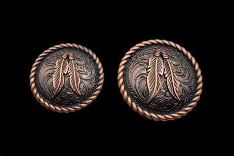 Saddle Set Conchos With Feathers In Antique Copper Set Of 6 Etsy