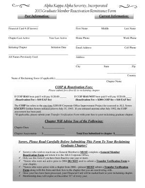 Fillable Online Akawebnet Aka Graduate Chapter Reactivation Form