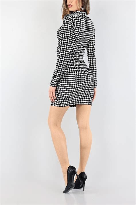 Secret Passion Lingerie Esnek Kuma Kazaya Desenli N Taraf Fermuar Detayl Mini Elbise Abiye