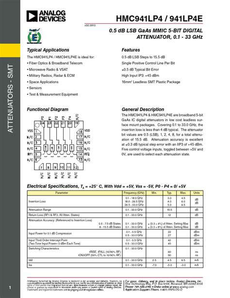 HMC941LP4E Datasheet GaAs MMIC