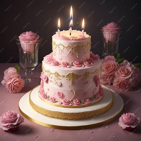 premium photo beautiful happy birthday cake  colored candles